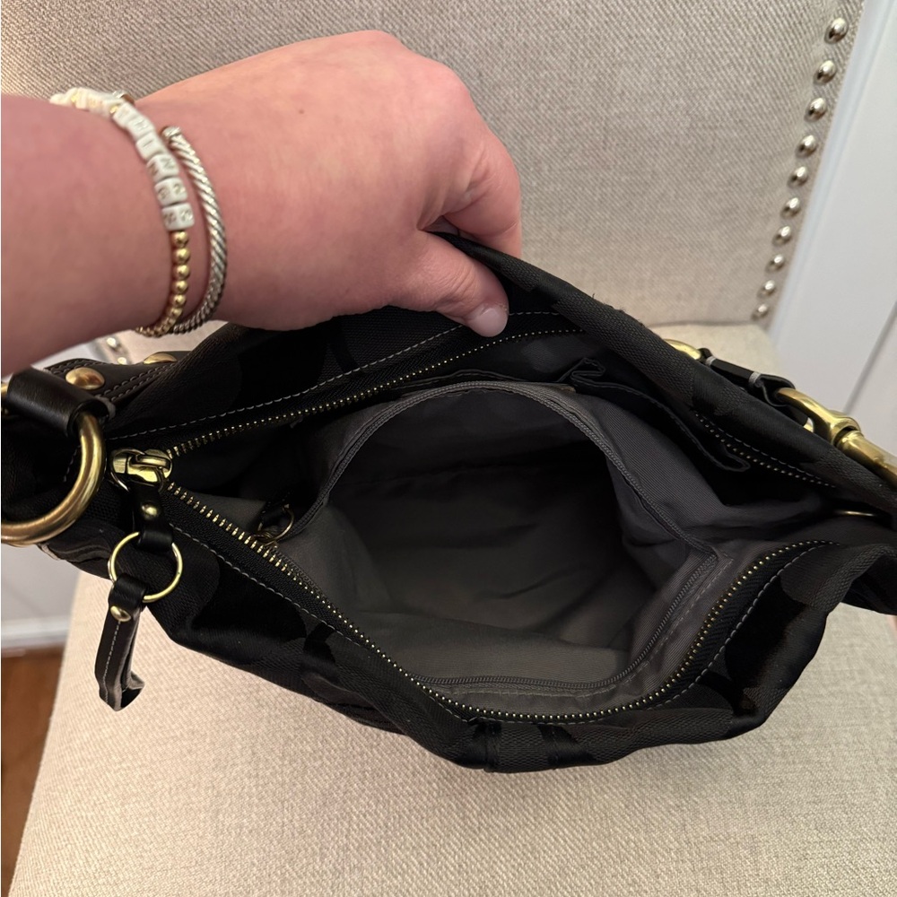 Coach Black Signature Carly Hobo Shoulder Bag with Brass Hardware - Picture 12 of 16